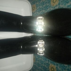 Black Boots with Crystal Embellishments